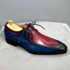 Scarpe oxford da uomo vintage blu e rosso con colori misti, design in vera pelle di mucca, scarpe eleganti da ufficio, scarpe stringate da ufficio