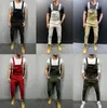 Mens White denim overalls Fashion red slim-fit feet trousers stretch no holes denim street tide thin mens trousers