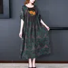 Ethnic Clothing Elegant Summer long Dress Women Chinese style plus size silk cotton blend vintage floral gown Asian cheongsam oriental costume