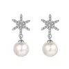 Dangle & Chandelier Trendy 8mm Freshwater Pearl Moissanite Snowflake Drop Earrings Women Jewelry 925 Sterling Silver Birthday GiftDangle