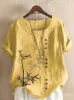 Kvinnor Summer Casual Bamboo Print Loose Tshirts Vintage Round Neck Plus Size Size Sleeve Blus Tops S5XL 220615
