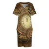 Plus Size Dresses Steampunk Design Dress V Neck Wonderful Clockwork Vintage Summer Kawaii Casual Woman Graphic Vestidoplus