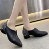 Wiosna Jesienne Buty Kobieta Wysokie Obcasy Kobiety Pompy Szpiczaste Toe Office Lady Work Buty Gruby Piętę Sequince Soft Pu Leather Black Silver