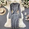 니트 스웨터 드레스 여성 가을 겨울 새로운 패션 레트로 라운드 넥 자카드 꽉 패키지 엉덩이 Vestidos