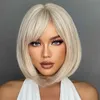 Perruques synthétiques blanches blondes grises avec frange perruque de cheveux Bob droite courte pour les femmes Cosplay cheveux naturels quotidiens résistants à la chaleur