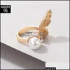 Bande Anneaux Bijoux Jolie Papillon Ailes Bague En Or Pour Les Femmes Élégant Perle Pierre Alliage Métal Mariage Ouverture Drop Delivery 2021 Fpha5