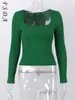 FSDA quadrado pescoço verde manga comprida camisetas mulheres de malha inverno outono preto básico ribber branco cáqui celular casual y2k 220408