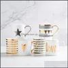 Tasses Verres Cuisine Salle À Manger Bar Maison Jardin Creative Tasse À Lait En Céramique Amour Star Stripe Motif Plaqué Or Poignée Coupe Off Dhdxj