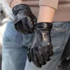 Fashion Men Real Sheepskin Gloves Wrist Solid Winter Lambskin Genuine Leather For Male Warm Driving Glove M001NC T220815