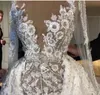 2022 robes de mariée africaines luxueuses scintillantes avec des jupes en dentelle gaine perlée robes de mariée manches longues voir à travers la robe de mariée208V