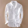 Coton Hommes Lin Blanc Chemise À Manches Longues Col Rabattu Homme Chemises Tops Été 2020 Élégant Solide Streetwear Vêtements Homme LJ200925