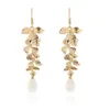 Long gland fleur perle boucles d'oreilles rétro goutte boucles d'oreilles femmes fille doux romantique élégant fête bijoux cadeau accessoire