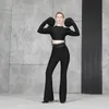 Frauen Zweiteilige Hosen 2022 Ankunft Mode Schwarz Weiß Bandage Set High Street Vintage Volle Hülse Aushöhlen Taille Flare