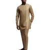 Dla człowieka długie rękawy Dashiki w stylu African Mens Suit Men Ubranie ONECK Casual Tops and Pant 220721