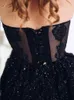 Sexy Black Evening Dress Sweetheart Backless Sweep Train Shining Sequined Fabric Prom Gowns