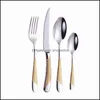 Porslin Hem Bestick Set Gyllene Rostfritt Stål Därken Sierware Komplett Gaffelskedar Knivar 0221 Drop Leverans 2021 Forks Backware Kit