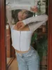 Vrouwen T-shirt Hoge Kwaliteit Zomer Corset Top Vrouwen Tops Blauw Crop Off Shoulder Sexy Mesh Outfits Meisje Party Clubwear