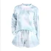 Tie-dye Payamas Printed Long-Sleeve Pajamas Sets Fashion Tracksuit Suit Two-piece Nightwear Sleepwear Set Nightgown Home Wear Suit B7516