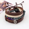 Bracelets porte-bonheur mode ronde bois perle femmes multicouche bracelets en cuir pour homme à la main coloré corde corde bijoux charme