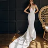 White Satin Mermaid Wedding Dresses Detachable Train Gown Crystal Belt Garden Bridal Gowns 326 S S S s