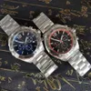 Relógios masculinos Esportes de rosto azul estilo de corrida Japão VK Movimento de quartzo Multifuncional Cronógrafo Pulseira de metal 45mm Relógios de pulso Hanbelson