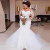 2023 Plus Size Vestidos De Noiva Sereia Renda Organza Babado Mangas Compridas Vestido De Noiva Romântico Tamanho Personalizado Desgaste