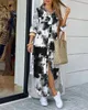 RETAIL Spring Maxi Dresses For Womens Button Down Long Shirt Dress Chain Print Lapel Neck Party Dress Casual Long Sleeve Oversized