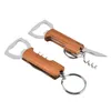 Red Wine Openers Wooden Handle Bottle Opener Keychain Knife Double Hinged Corkscrew Stainless Steel Keyring Opening Bar Tools