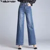 Dżinsy na szerokokadłą nogi dla kobiet z rozerwaną w talii chłopak dżinsy kobiety ol luźne jeansy z prostą flare kobiety Jemme plus size 210412
