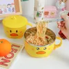 Kawaii Duck Ramen Noodles Bowl With Lid Cute Stainless Steel Kitchen Fruit Instant Salad Rice Soup Double-layer Bowl Tableware 220408