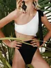 Bikini White Black One Shoulder Swimsuit Women Sexig Bow Knot High Cut Out One Piece Badkläder Swim Beach Wear Bath Suit 2022 Monokini