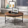 Table basse ronde de 36 pouces avec surface en bois rustique, pieds en métal robustes, table de canapé industrielle pour salon, mobilier de maison au design moderne avec étagère ouverte de rangement