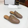 Fashion Designer Slippers Genuine Leather Mules Women Loafers Metal Chain Comfortable Casual Shoe Lace Velvet Slipper With Box 2298