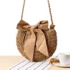Bolsas de noite de verão feminino de palha redonda praia tecida com nó fofo manual de crochê 2022 serievening