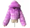 Coats Designer Odzież Kobiety Furry przycięte sztuczne futra kurtki uprawne zamek błyskawiczny stały kolor damski puszysty płaszcz z kapturem kurtka zimowa pellicce casaco de pele