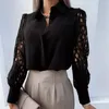 Camicie da donna a maniche lunghe in pizzo patchwork tinta unita bianca e nera camicetta da donna con scollo a V da ufficio abiti da donna top e camicette da donna