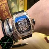 Uxury Watch -datum Richa Hollowed Out Skull Heren automatische mechanische horloge diamant ingelegde gepersonaliseerde mode lichtgevend getijden tape waterdicht