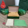 Rolex Green Cases Quality Man Watch Wood Luxury Box Paper Bags Certifikat Originalkronor för Trä Kvinna Klockor Presentförpackning Tillbehör Överraskning Factory Submarine