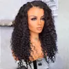 Jet Black Kinky Curly Soft 180 -Gęstość 26 -calowa Część Blue Blue Koronkowa przednia peruka dla czarnych kobiet z włosami dla dzieci Naturalna linia włosów HE2946798572660