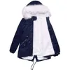 Kürk yakalı Kış Kapşak Kadınlar S-4XL Orta Uzunluk Parka Kıyafet Kalın Sıcak Polar Günlük Ceketler WF180 L220725