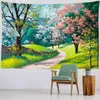 Tapestry Peach And Pear Blossom Carpet Wall Hanging Natural Landscape Bohemian