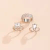 Modne błyszczące kryształowe otwarte pierścienie Pierścienie ślubne Pierścienie dla kobiet dziewcząt biżuteria geometryczny metalowy pierścień palca 3 szt./Zestawy