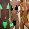 2022 S Candy Colors Hanging Neck Swimwear Patchwork Bandage Swimsuits For Women Two-Piece Bikini Sets