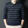 Baumwolle Herren Poloshirts mit Langarm Herbst Gestreiftes Kragenhemd für Männer Loose Fit Slim Poloshirt Koreanische Kleidung Tops 220726