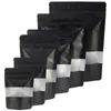 Isı Contası Fermuarı Paket Çantalar Alüminyum Folyo Mylar Gözyaşı Notch Mat Siyah Stand -Up Pencere Toptan LX4833
