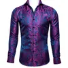 Herrklänningskjortor Herr Barry.Wang 4xl Luxury Purple Paisley Silk Men Långärmad blommor för designer Fit Shirt BY-0087