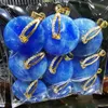 Hänge halsband magenta blå jades oblate pärla sten inlagd strass blommig gyllene halsband 1pcspendant