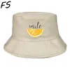 Berets Sommersonne Hut Reversible Orange Smile Eimer für Männer Frauen Baumwolle Bob Jungen Panama Girls Strand Reisen Outdoor Fischer Hatberets