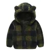 Children's Jacket Bear Ear Design Baby Solid Color Hoodie Outwear Stripe Pattern Woolen Kids Lovely Coat Clothing 28yr E3