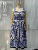 2023 European Luxury Dress New Blue and White Porslin Series 100% Cotton Positioning Large Swing Sling Kirt268s